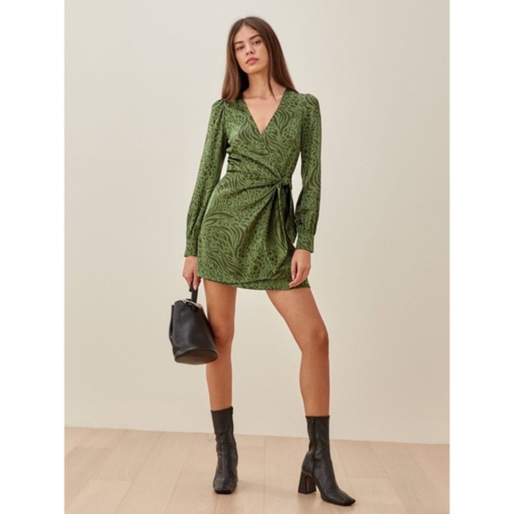 Reformation Silk Mini Kenna Dress in Jungle